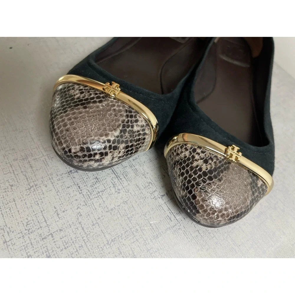 Tory Burch Pacey Suede Snakeskin Cap Toe Ballet Flats Loafers 9 M Preppy Office
